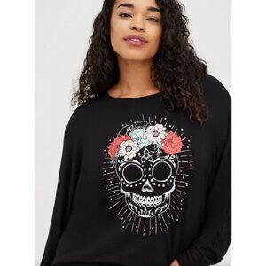 NWOT Torrid Super Soft Sugar Skull Dolman Long Sleeve Tee Sz 0 Halloween 12/14